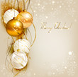 Christmas background with gold and white evening balls