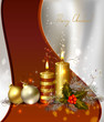 Christmas background with burning candles and Christmas bauble