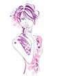 Abstact beautiful girl with flowers and butterflies