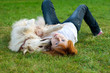 girls and dog