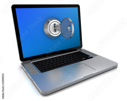 Illustration: Laptop mit Schlüssel Laptop mit Schlüssel