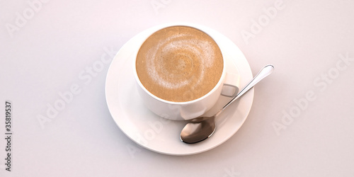 Illustration: Close-up view cappuccino cup tazza bar Close-up view cappuccino cup tazza bar