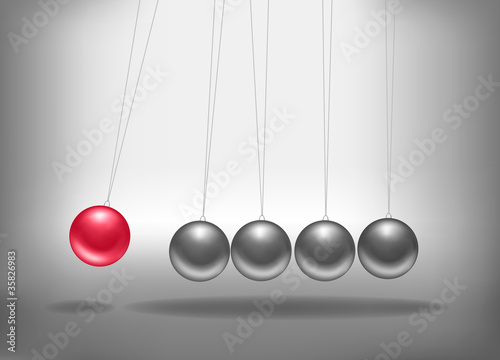 Vector: Newton's cradle with a red sphere. Concept of teamwork. Vector Newton's cradle with a red sphere. Concept of teamwork. Vector
