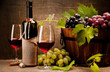 Still life with wine bottles, glasses and grapes Still life with wine bottles, glasses and grapes