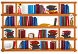 Bookshelf with colorful books and clock. Vector Bookshelf with colorful books and clock. Vector