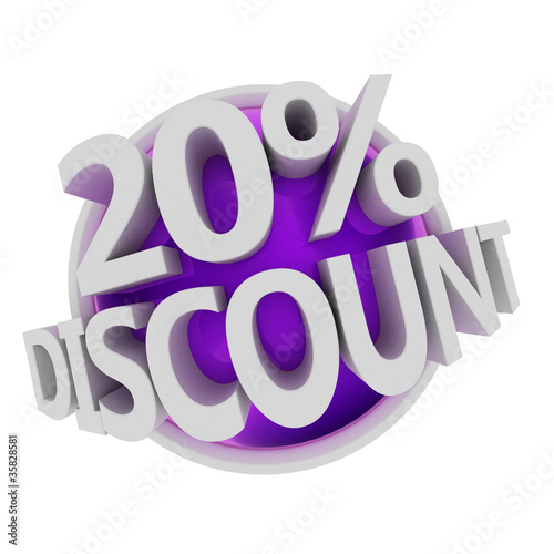 Illustration: 3d rendered purple discount button - 20% 3d rendered purple discount button - 20%