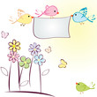 Greeting card with birds, flowers and butterflies