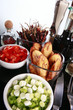 Staple latino sides, plantains, tomato, and chives