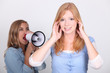 Woman with megaphone shouting