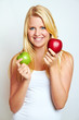 young blond woman with a fresh apple