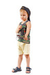 Little cute bully with a slingshot on a white background