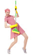 Photo: Playful charwoman with mop on white Playful charwoman with mop on white