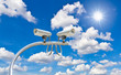 outdoor cctv cameras against blue sky and sunshine