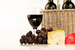 red wine and cheeses