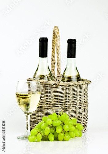 Photo: white wine and basket white wine and basket