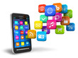 Smartphone with cloud of application icons Smartphone with cloud of application icons