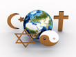 Religious symbols of our planet. 3D image