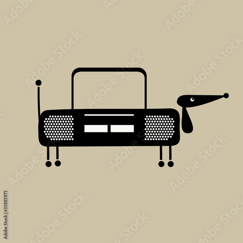 Vector: Funny dog with shape of recorder for your design Funny dog with shape of recorder for your design