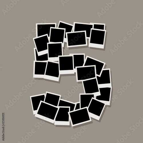 Vektor: Number five made from photo frames, insert your photos Number five made from photo frames, insert your photos