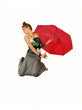Joyful girl jumping with red umbrella