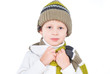 little boy wearing winter outfit isolated on white background