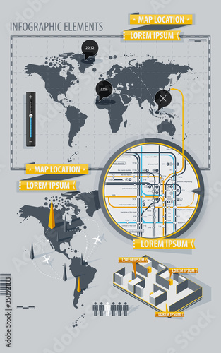 Vector: Infographic Elements with world map and a map of the subway Infographic Elements with world map and a map of the subway