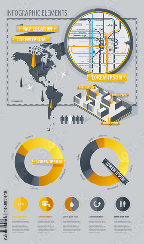 Vector: Infographic Elements with world map and a map of the subway Infographic Elements with world map and a map of the subway