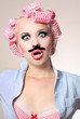 Attractive girl with a mustache