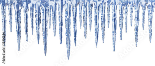 Illustration: Blue icicles on white background - panorama Blue icicles on white background - panorama