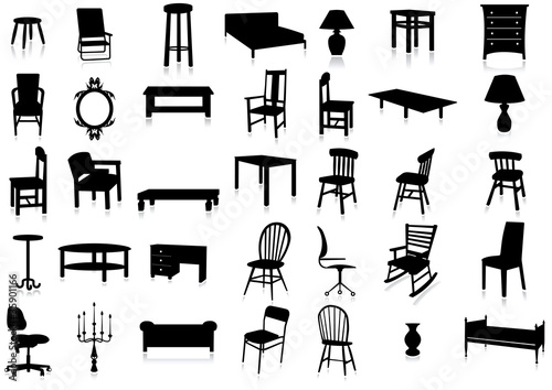 Vector: Furniture silhouette vector illustration set. Furniture silhouette vector illustration set.