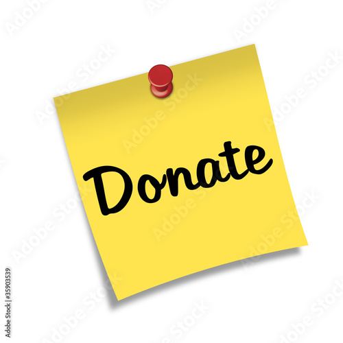 Illustration: Post-it con chincheta texto Donate Post-it con chincheta texto Donate