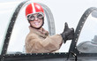 The pilot in cockpit of a vintage plane.