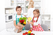Kids unpacking groceries in the kitchen Kids unpacking groceries in the kitchen