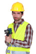 Portrait of a frowning tradesman