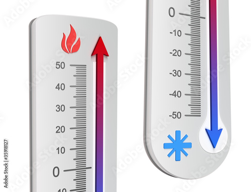 Illustration: Thermometer concepts - rise and fall of temperature Thermometer concepts - rise and fall of temperature