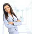 portrait of beautiful businesswoman leaning
