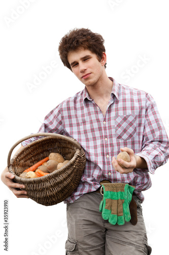 Photo: young agriculturist isolated on white background young agriculturist isolated on white background
