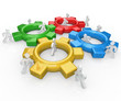 Team of People Push Gears Together Teamwork Success