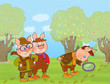 three pigs studied the traces of the offender