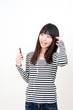 pretty asian woman listening music