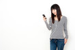 pretty asian woman listening music