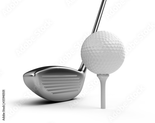 Illustration: Golf club and ball isolated on white background Golf club and ball isolated on white background