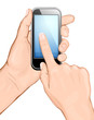 Hand holding cellular phone and touch screen