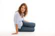 Attractive middle age woman on a white background