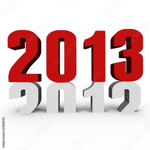Illustration: New Year 2013 pushing 2012 down - a 3d image New Year 2013 pushing 2012 down - a 3d image