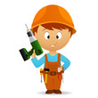 Vector: Cartoon handyman with tools belt and drill Cartoon handyman with tools belt and drill