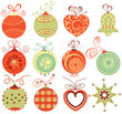 Retro Christmas ornaments set in traditional colors