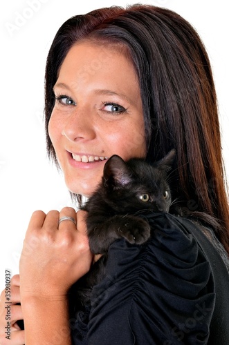 Photo: riant fille et chat riant fille et chat