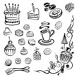 Geburtstag, Kaffee, Kuchen, Süßigkeiten, vector set