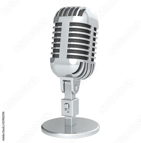 Illustration: Microphone. Retro Microphone, silver. Isolated on white. Microphone. Retro Microphone, silver. Isolated on white.